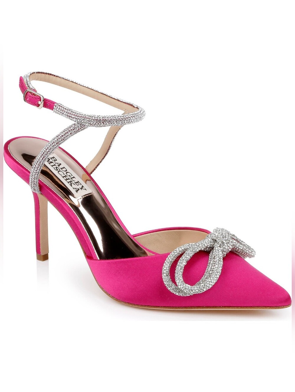 Badgley Mischka Jasmine Pointed Toe Pump Fuchsia Satin Sz 7.5